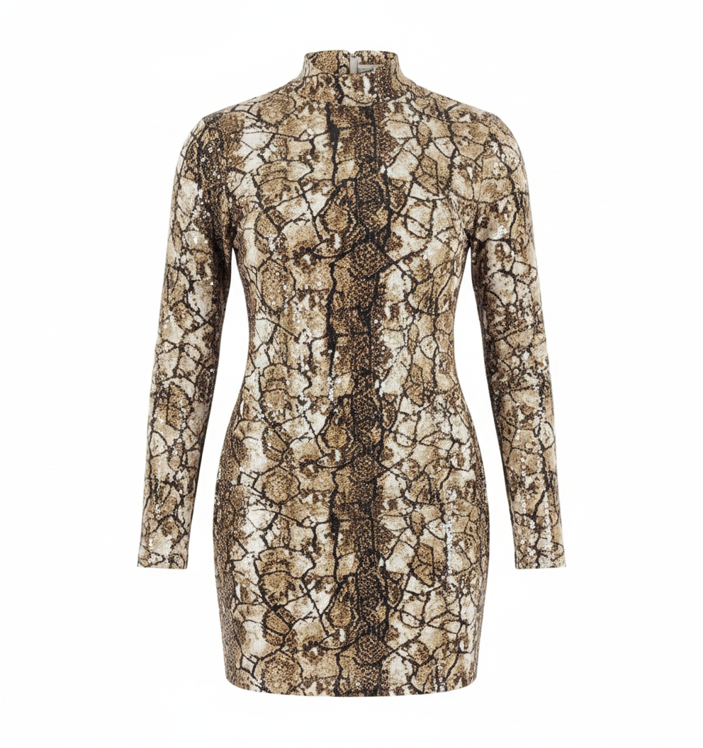 Vestido corto con textura víbora que marca tu silueta con audacia