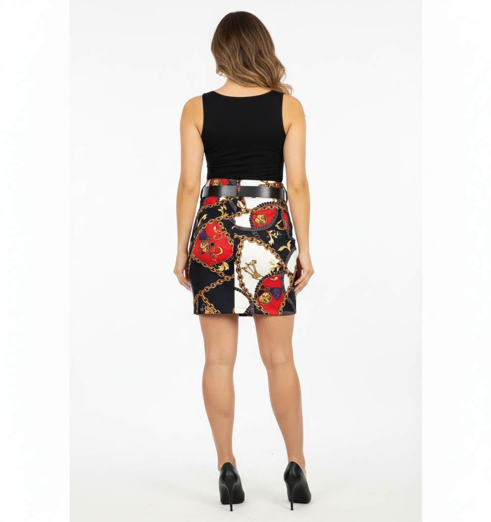 Minifalda estampada con cinturón que potencia tu estilo atrevido con elegancia