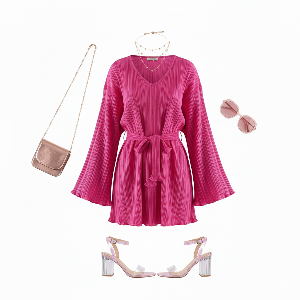 Vestido corto con caída fluida y cinturón que resalta tu silueta