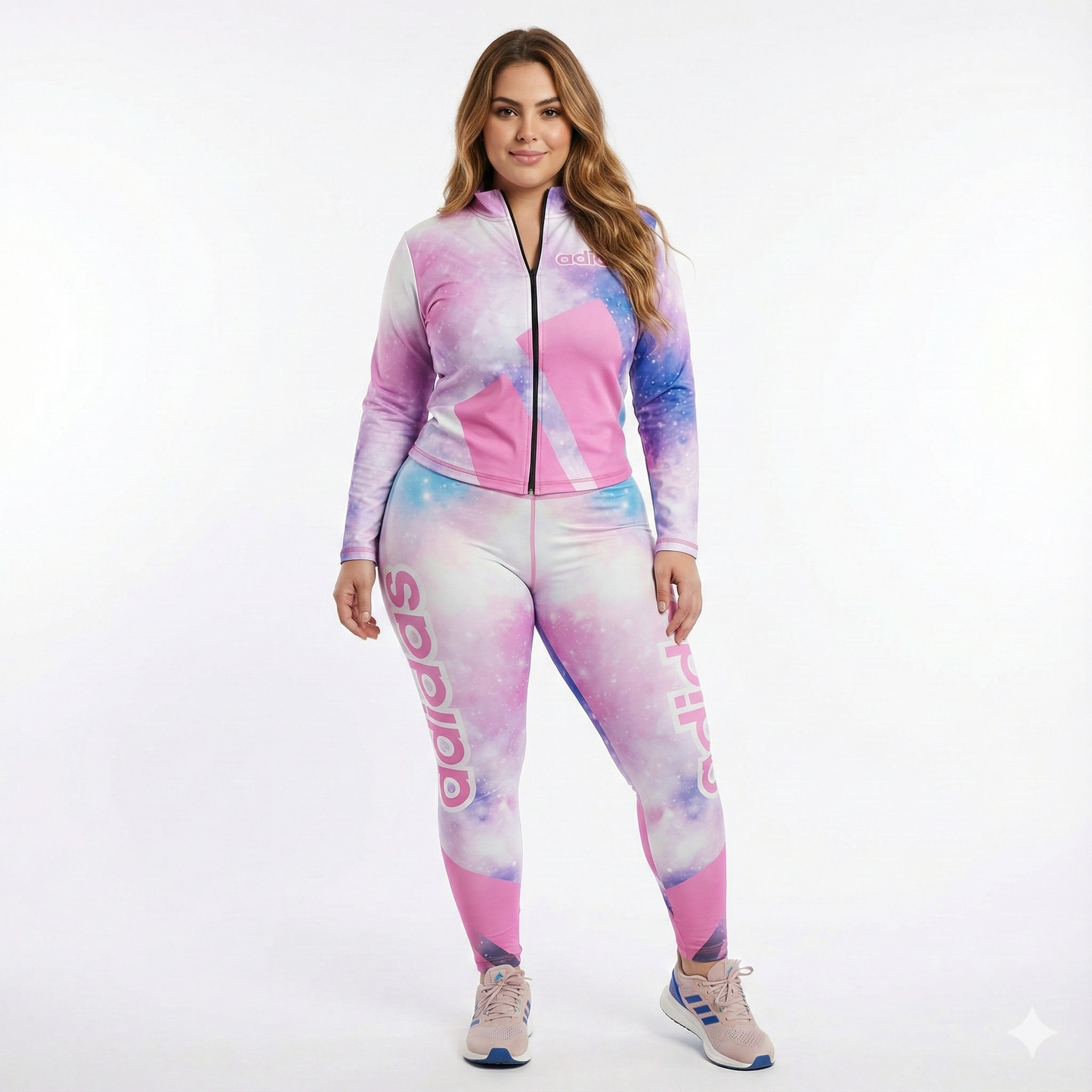 Conjunto deportivo curvy con cierre y estampado galáctico que resalta tu energía