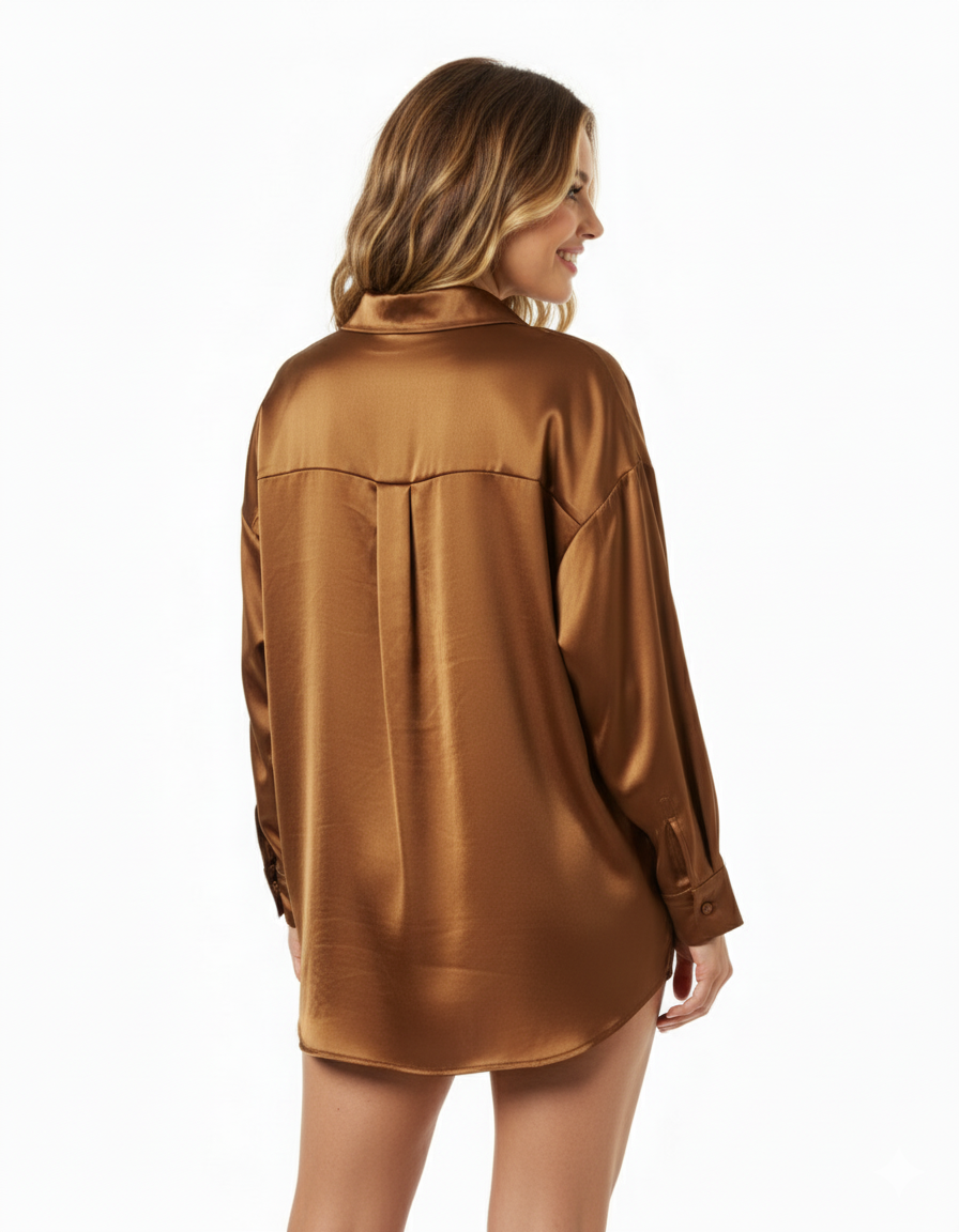 Blusa oversize satinada que combina fluidez y elegancia casual
