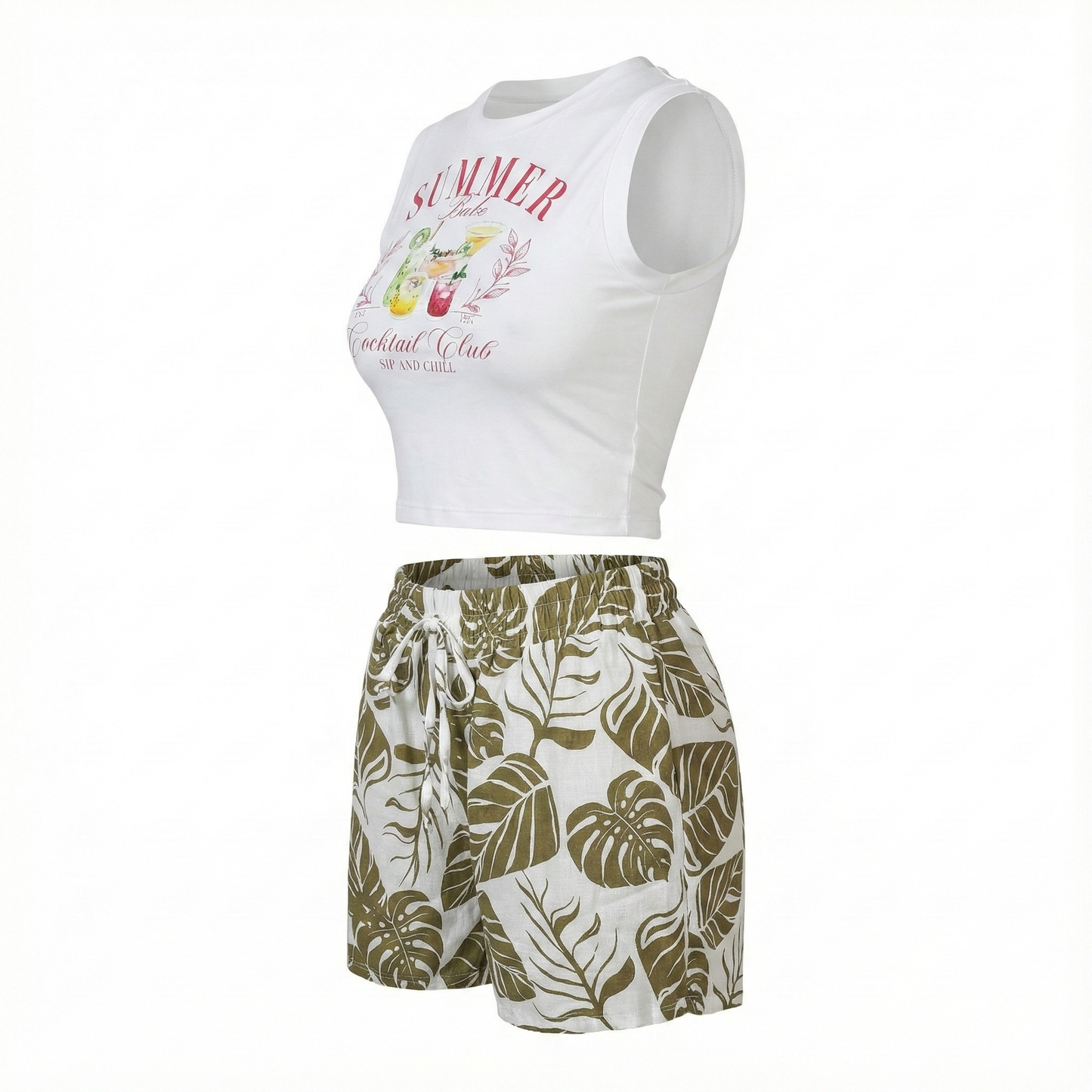 Conjunto fresco de blusa sin mangas y short estampado