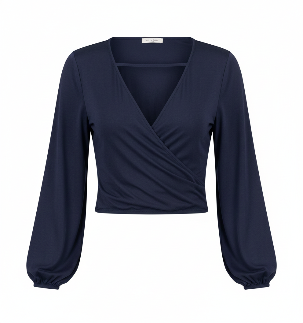 Blusa manga larga cruzada que afina tu cintura con elegancia visual