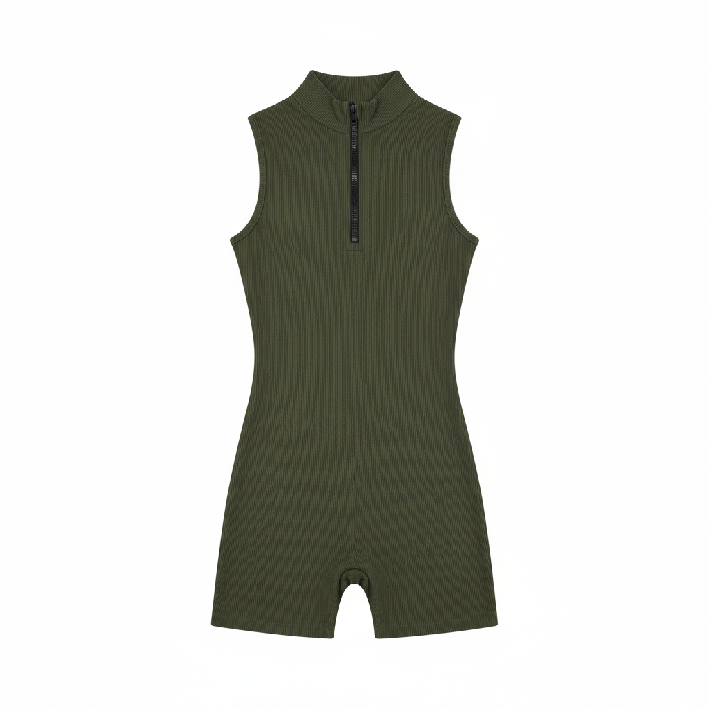 Enterizo corto con cuello alto y cremallera que potencia tu figura