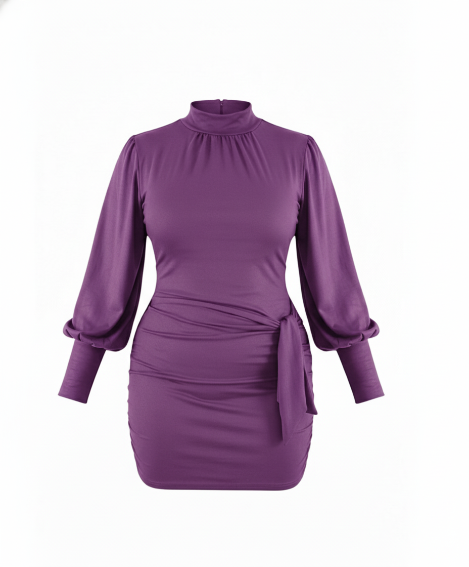 Minivestido manga bombacha que acentúa tu cintura con elegancia casual