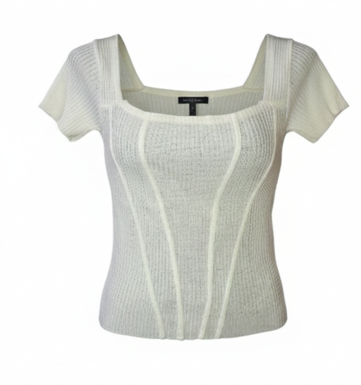 Blusa rib manga corta con escote cuadrado y costuras moldeadoras