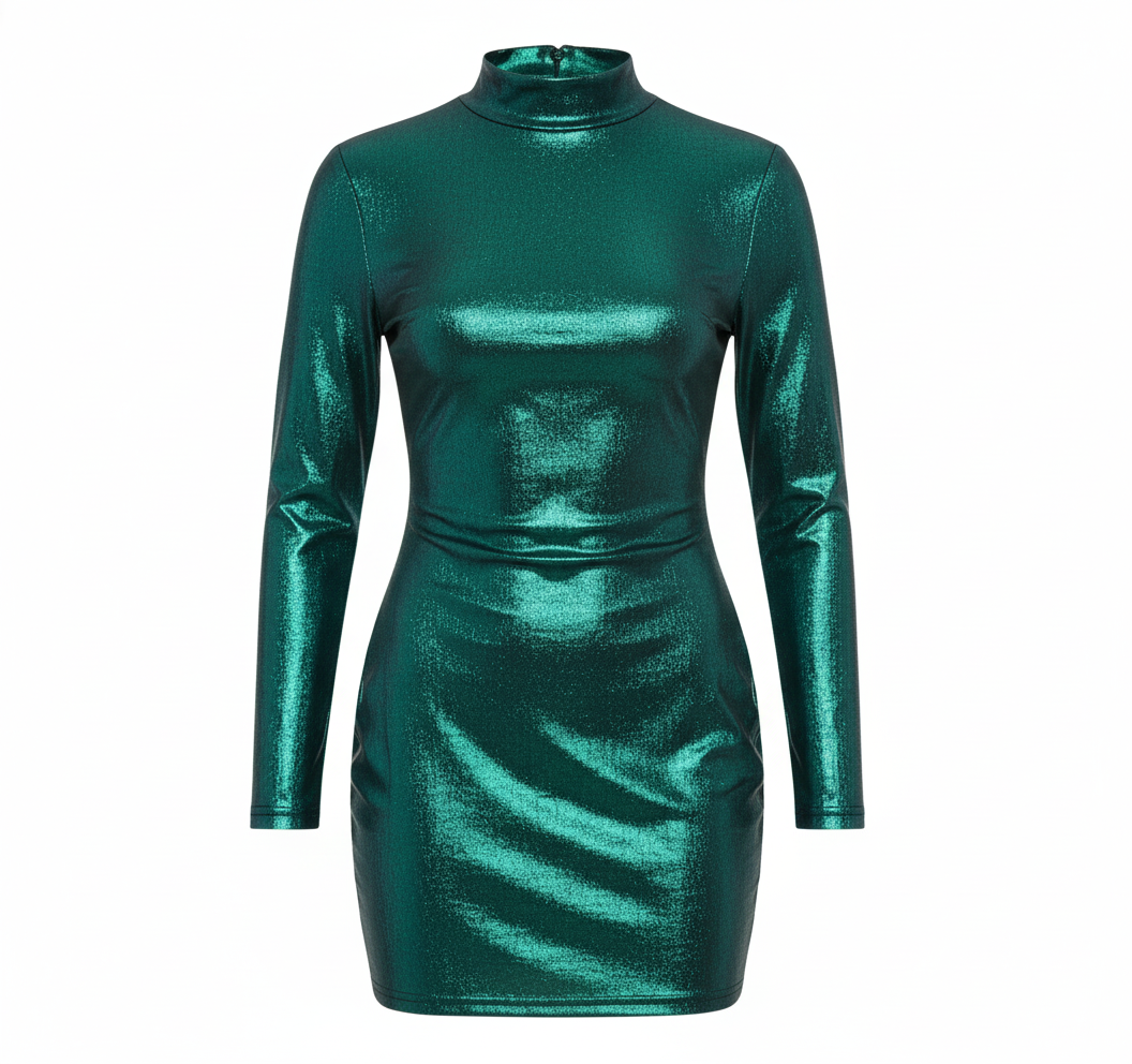 Minivestido manga larga con brillo que roba miradas