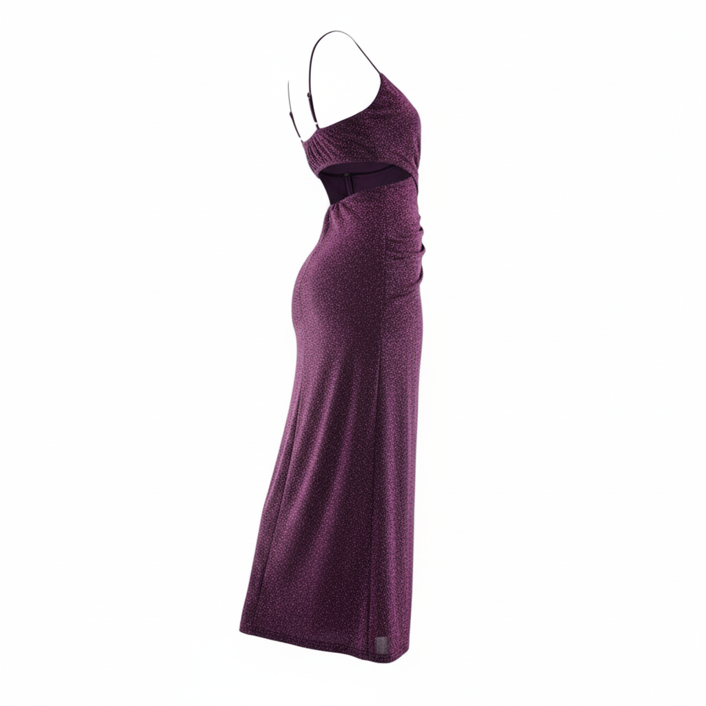 Vestido largo de tirantes con caída fluida y brillo discreto