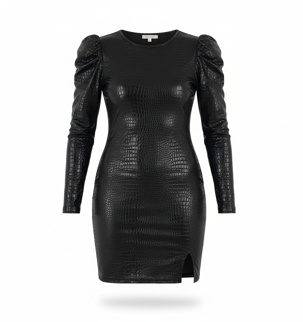 Vestido corto con textura que estiliza con fuerza visual