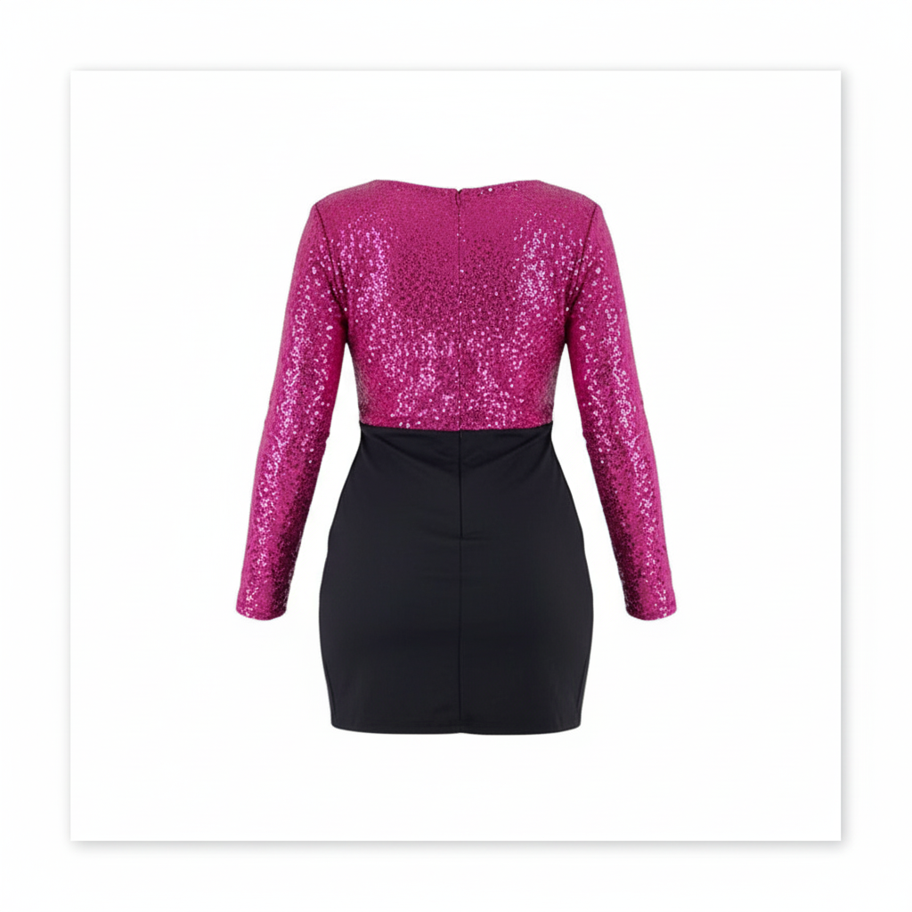 Vestido mini manga larga con brillo que realza tu silueta con elegancia festiva