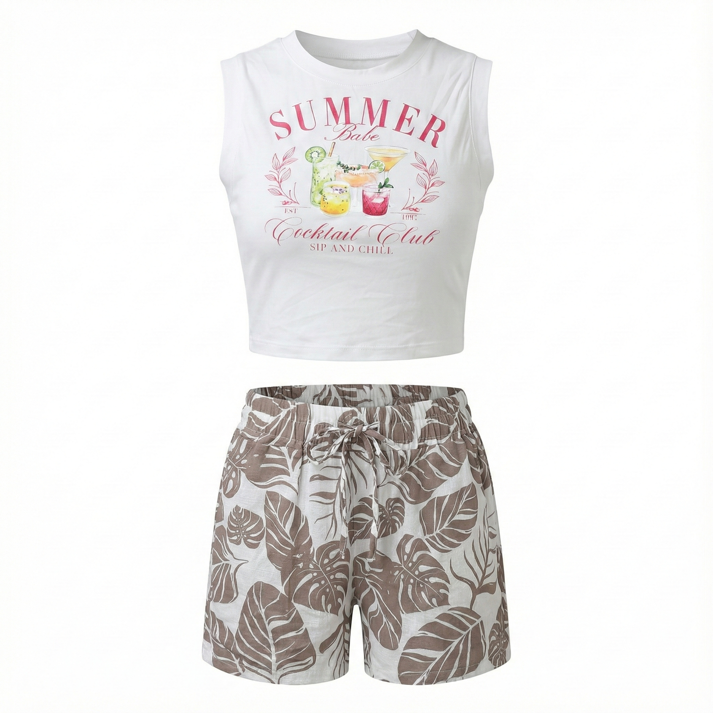Conjunto fresco de blusa sin mangas y short estampado