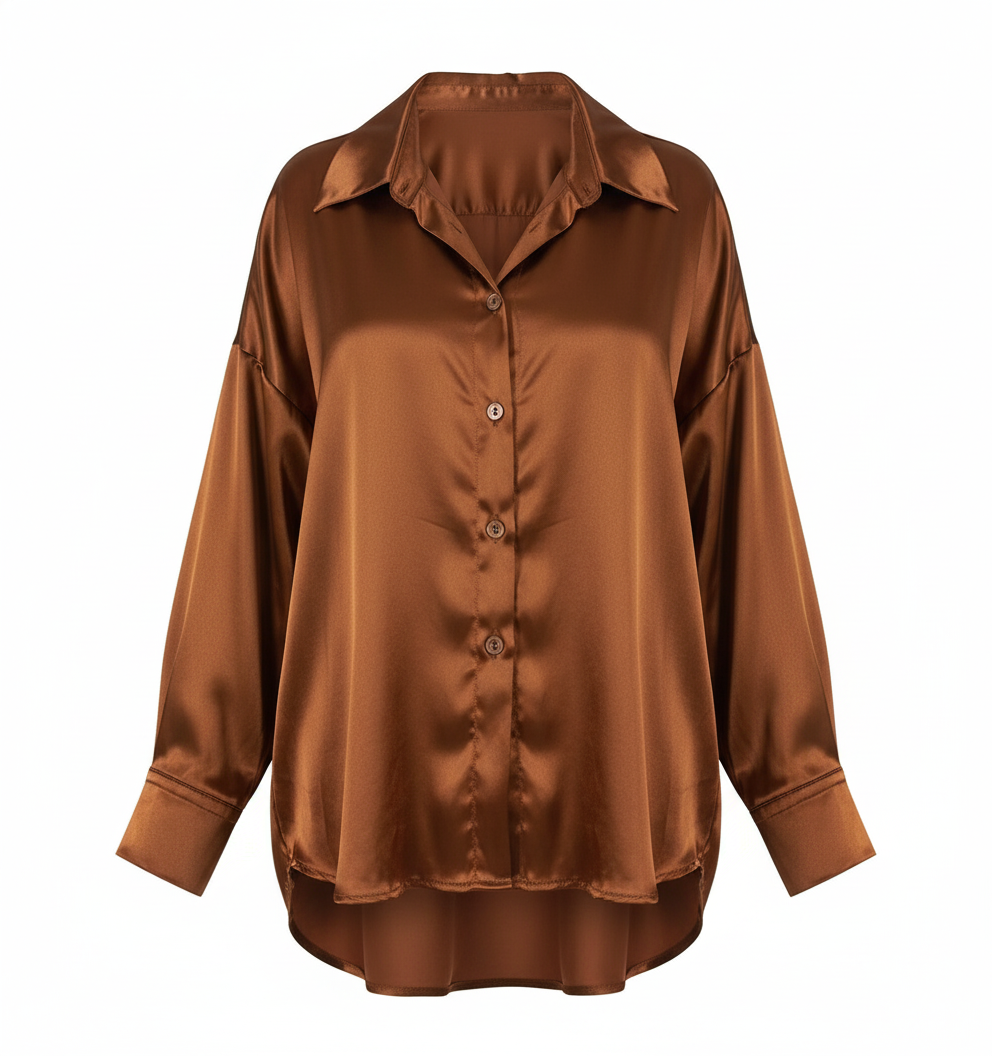Blusa oversize satinada que combina fluidez y elegancia casual