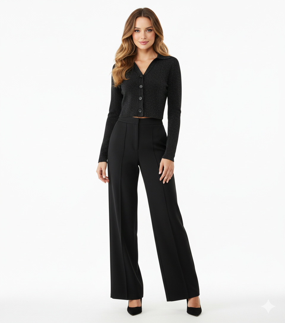 Conjunto casual con brillo sutil que estiliza sin esfuerzo