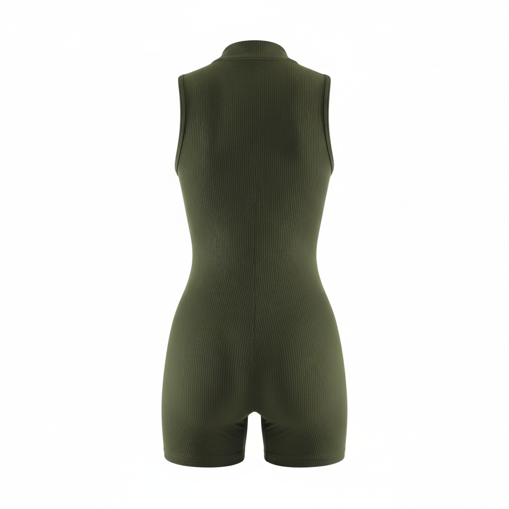 Enterizo corto con cuello alto y cremallera que potencia tu figura