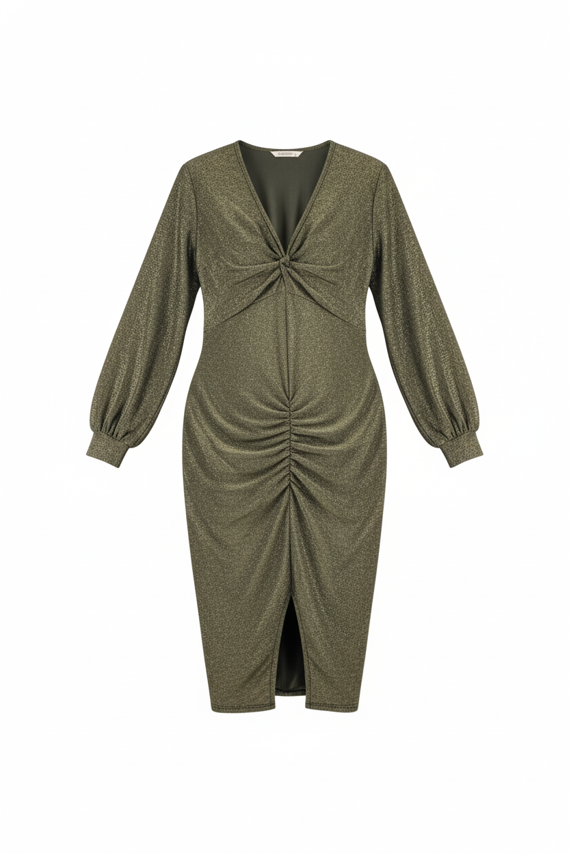 Vestido largo con escote en V que ilumina tu presencia con elegancia metálica