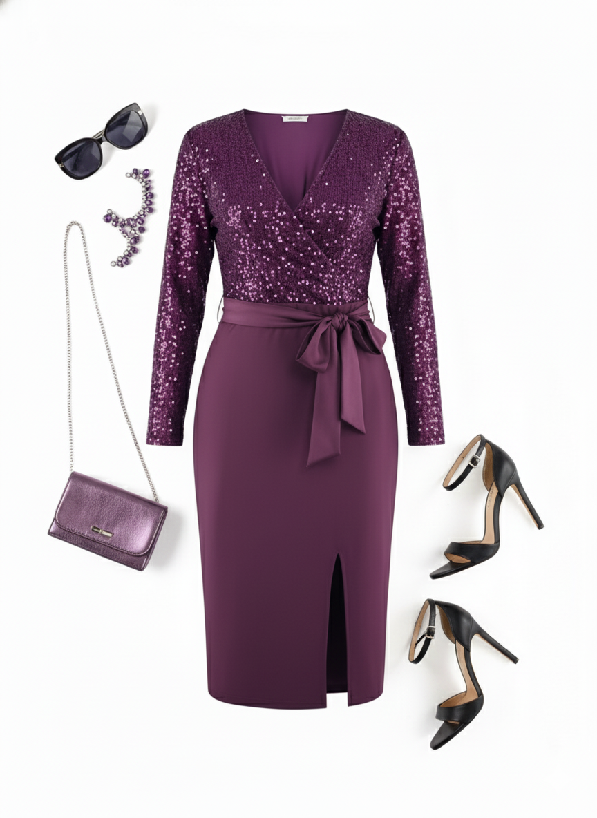 Vestido 3/4 con brillo que enmarca tu cintura y deslumbra al instante