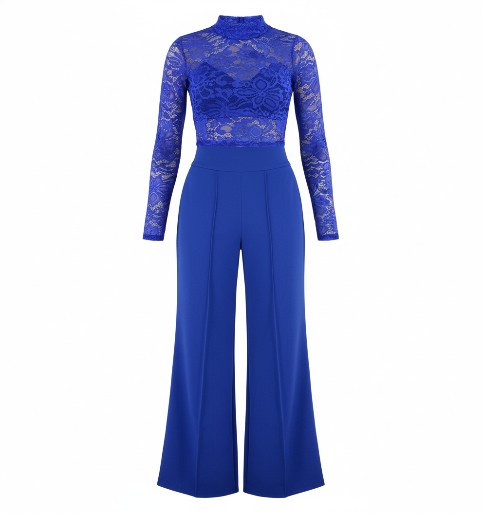 Conjunto pantalón y blusa de encaje que estiliza con delicadeza estructurada