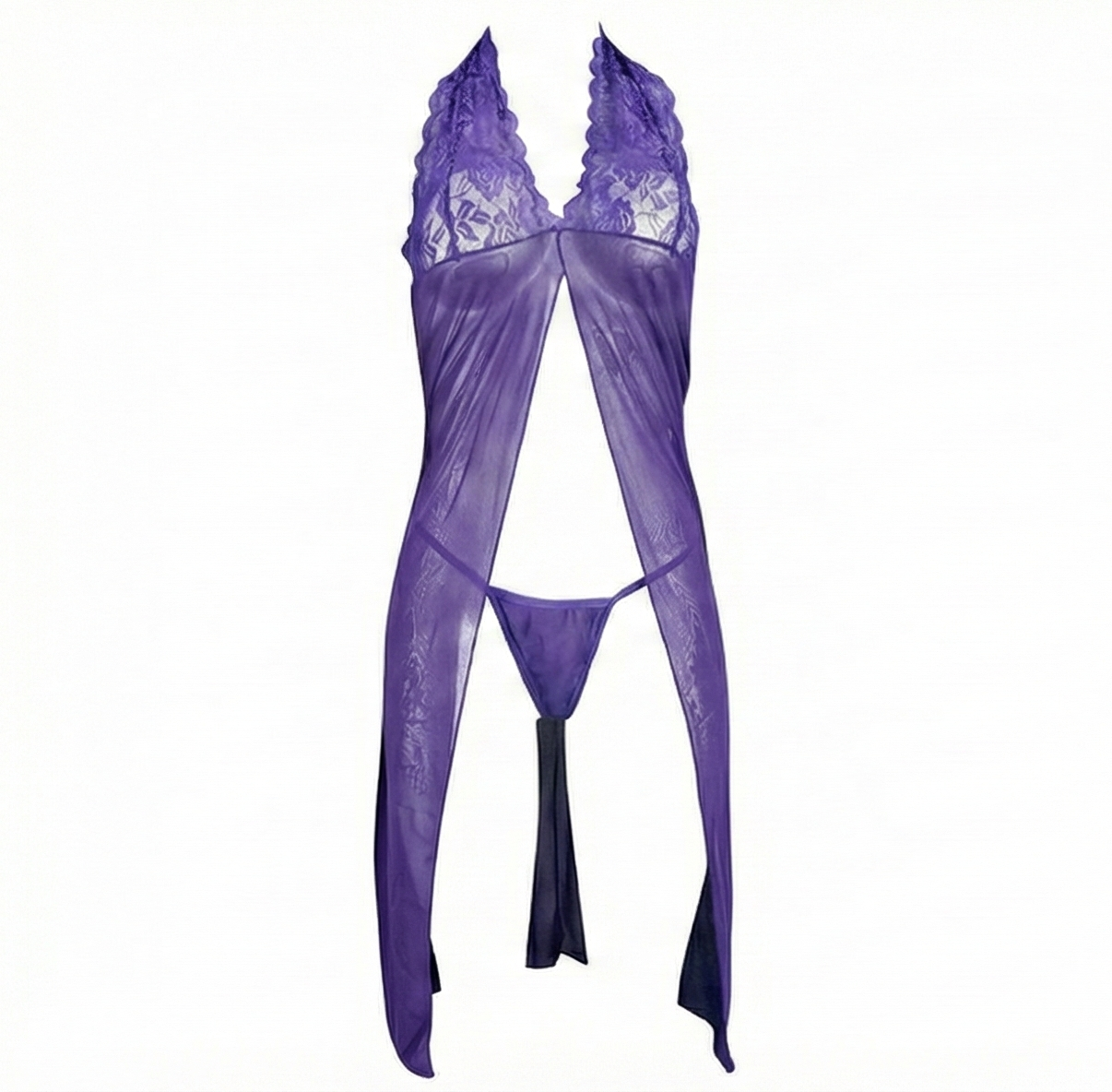 Babydoll largo de encaje y transparencias con escote halter y corte sensual