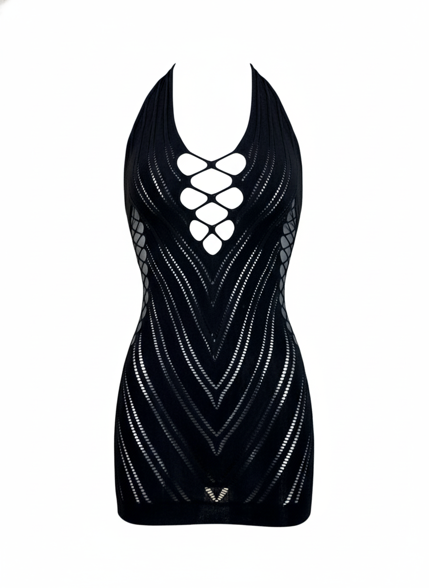 Microvestido tipo halter con escote en V que realza tu figura con poder visual