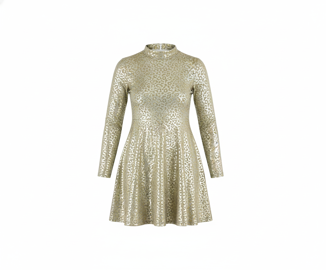 Vestido corte imperio con brillo felino que empodera tu presencia