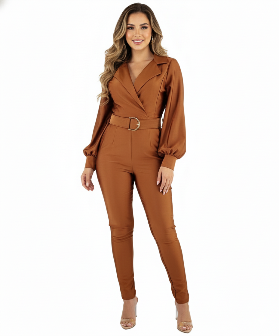 Palazzo con cinturón y escote en V que define tu silueta con elegancia casual