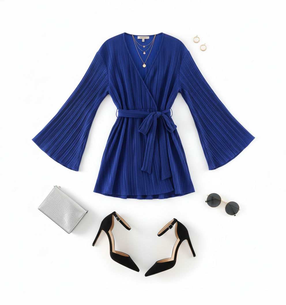 Vestido corto con caída fluida y cinturón que resalta tu silueta