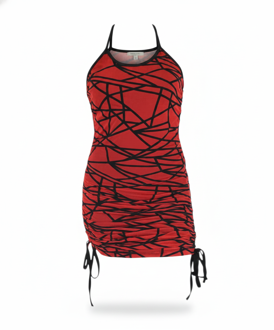 Vestido corto con estampado geométrico que moldea y alarga tu silueta