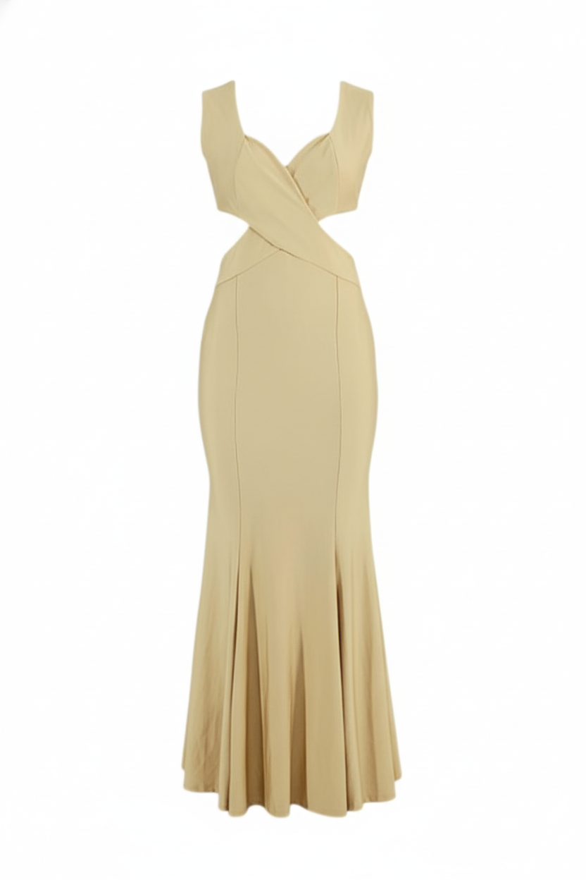 Vestido sirena con cruce frontal que realza tu silueta con elegancia sutil