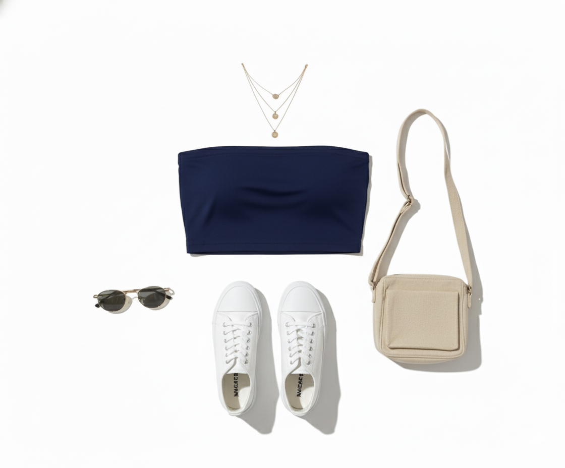 Crop top tipo tubo que resalta hombros con sensualidad minimalista