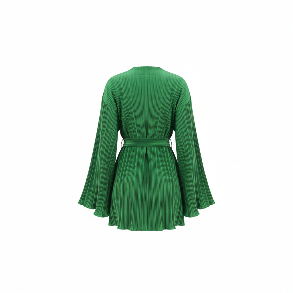 Vestido corto con caída fluida y cinturón que resalta tu silueta