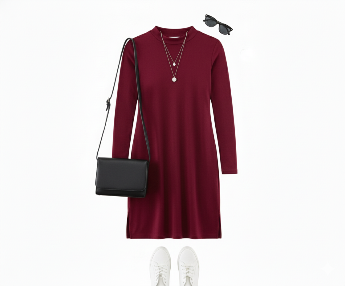 Vestido corte imperio con manga larga que alarga visualmente tu silueta