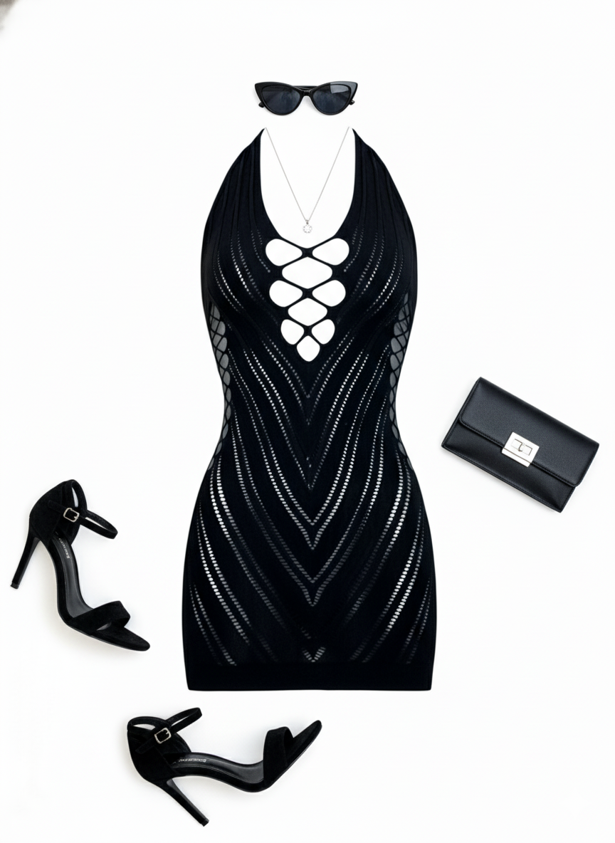 Microvestido tipo halter con escote en V que realza tu figura con poder visual