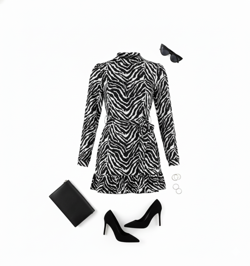 Vestido corto estampado con volumen en mangas