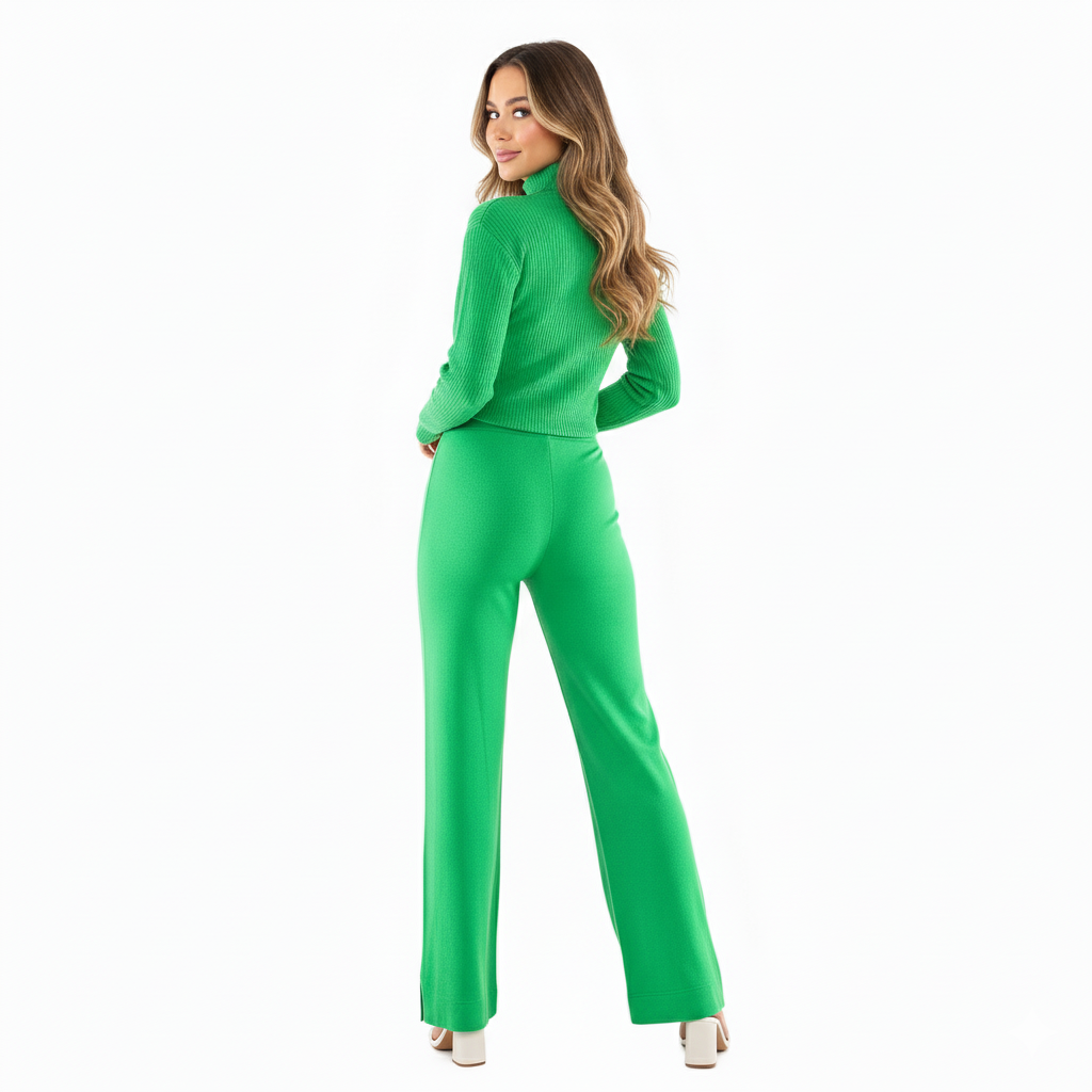 Conjunto cómodo con cuello tortuga que estiliza con textura sutil y corte relajado