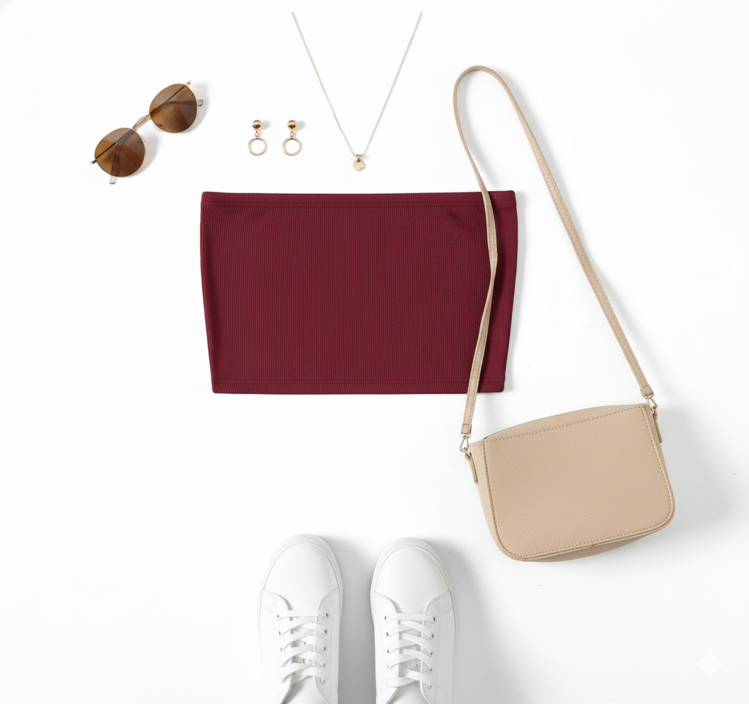 Crop top tipo tubo que resalta hombros con sensualidad minimalista