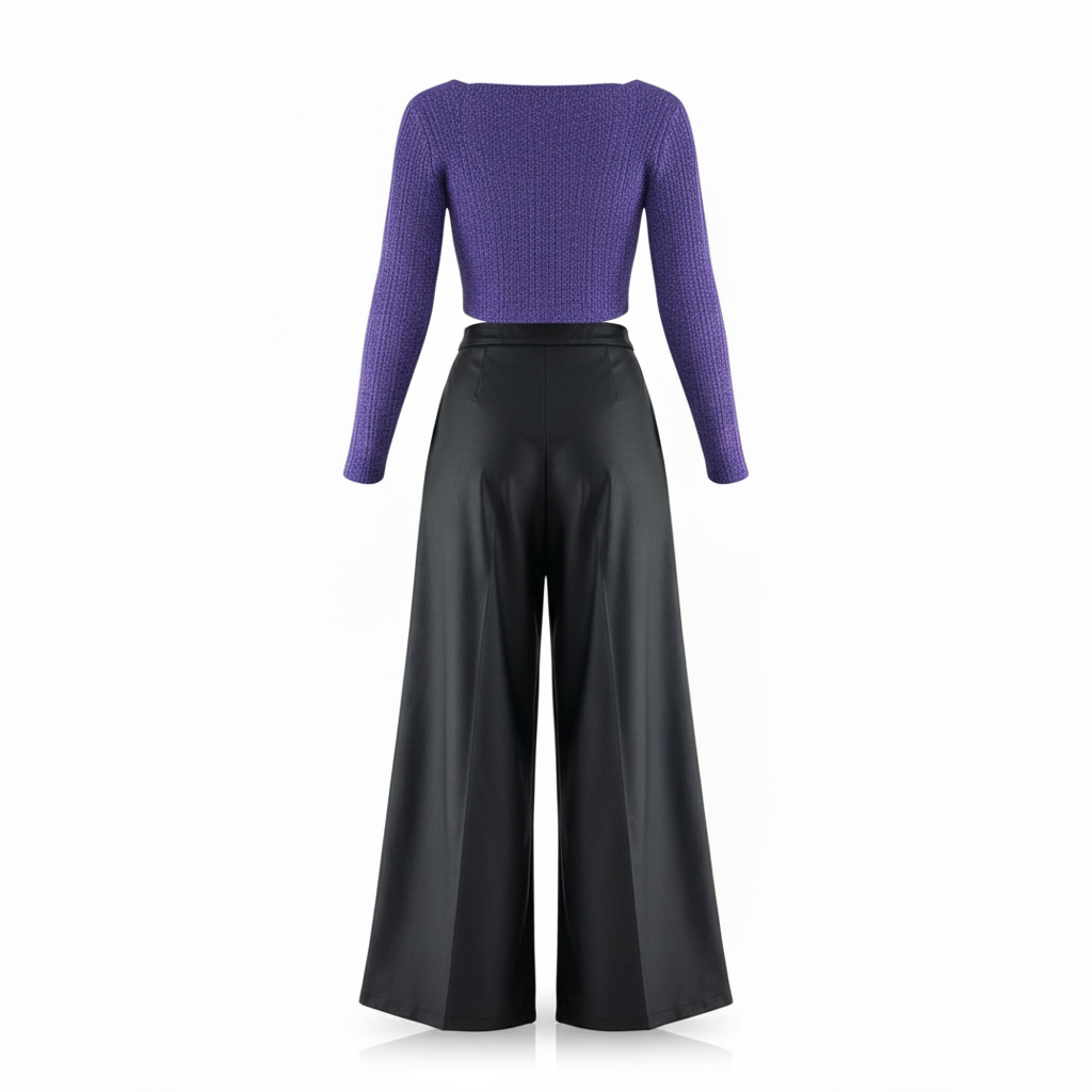 Conjunto acampanado de tres piezas con brillo sutil que estiliza tu silueta