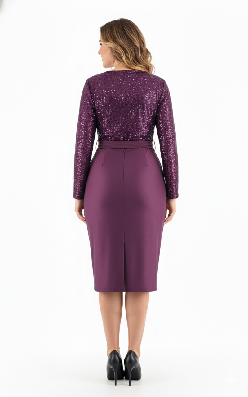 Vestido 3/4 con brillo que enmarca tu cintura y deslumbra al instante