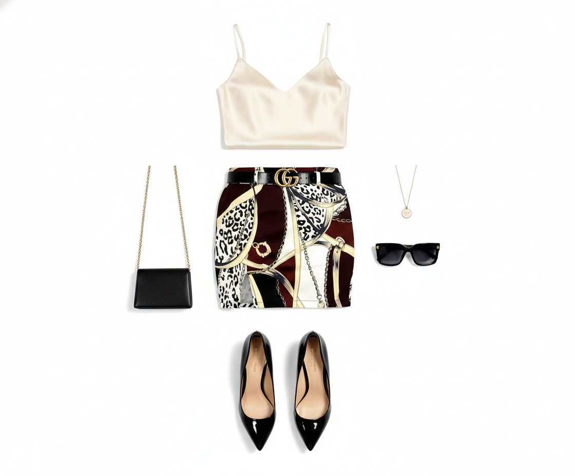 Minifalda estampada con cinturón que potencia tu estilo atrevido con elegancia