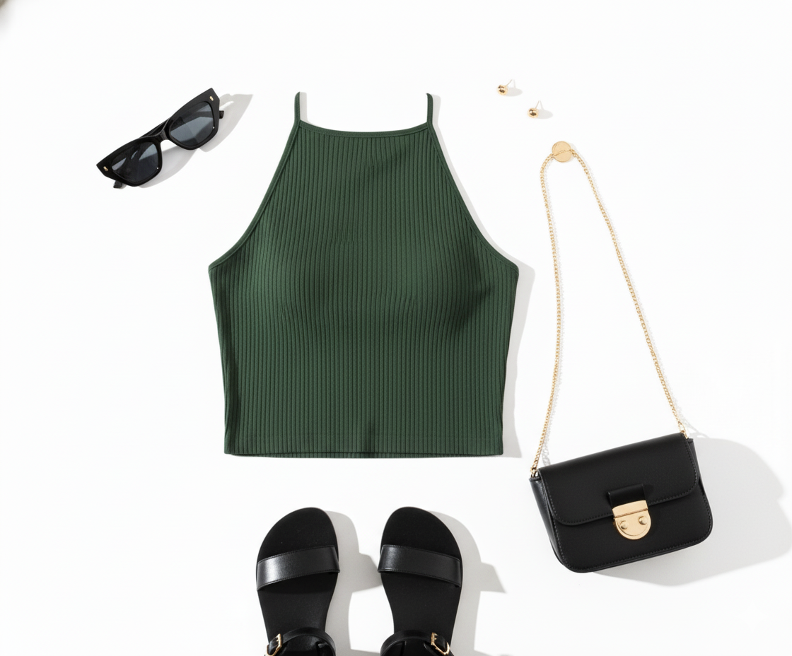 Blusa de tirantes con escote halter que enmarca tu silueta con actitud libre