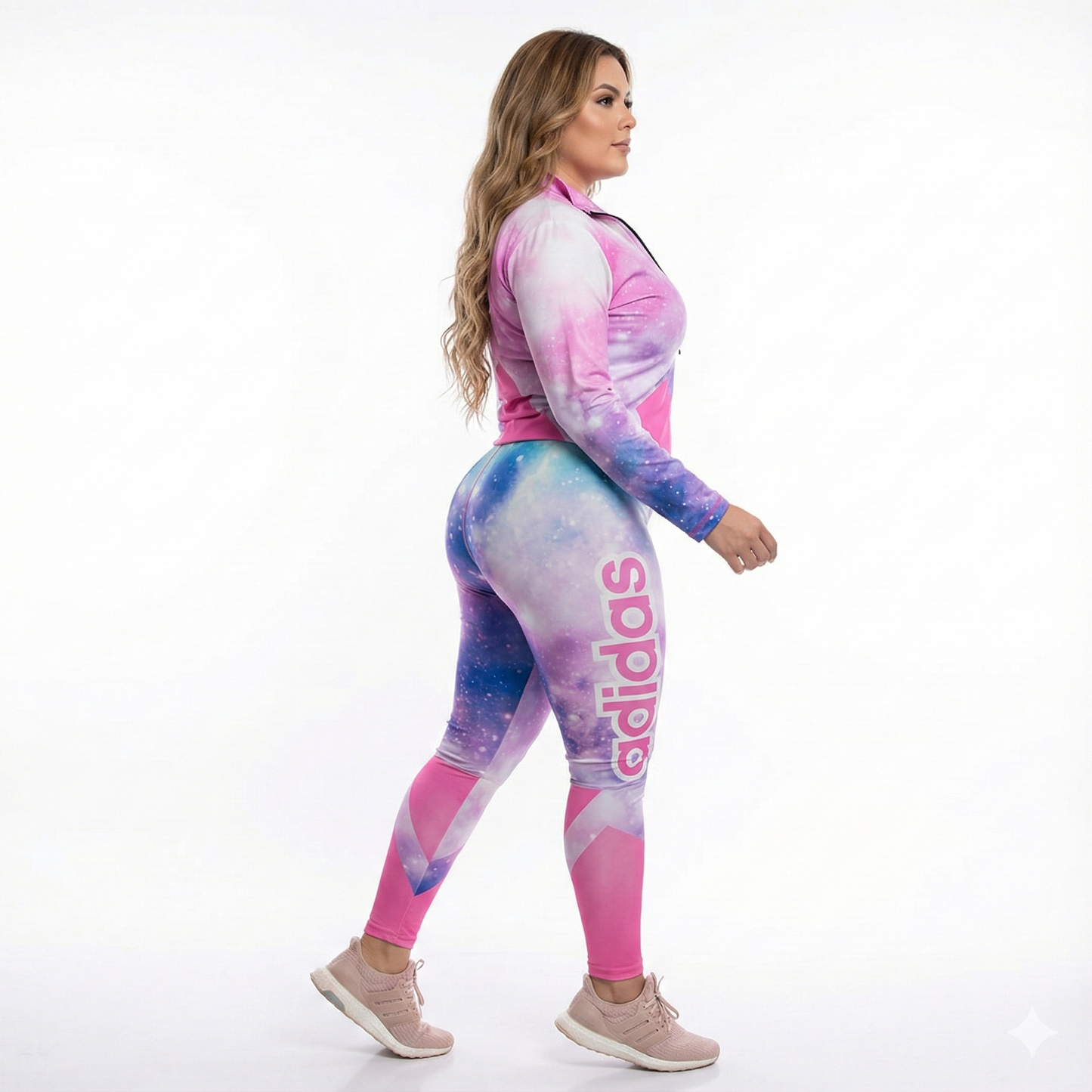 Conjunto deportivo curvy con cierre y estampado galáctico que resalta tu energía