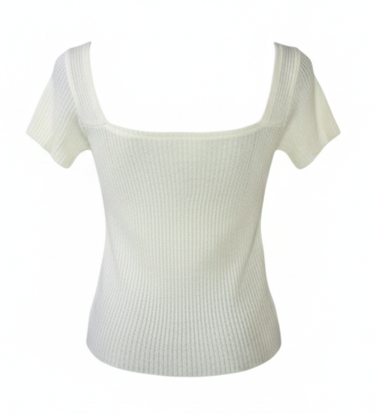 Blusa rib manga corta con escote cuadrado y costuras moldeadoras