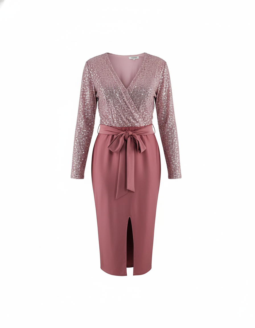 Vestido 3/4 con brillo que enmarca tu cintura y deslumbra al instante