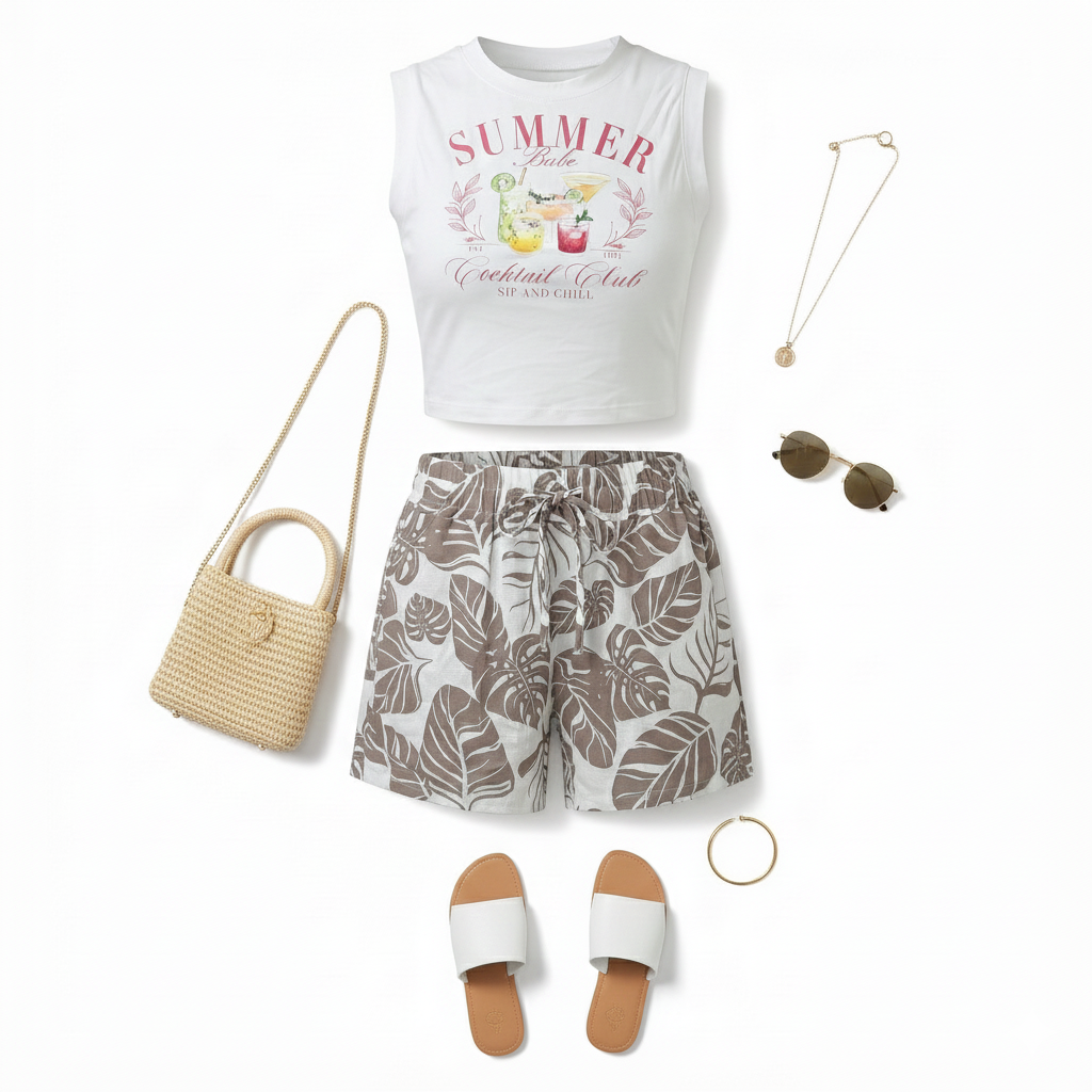 Conjunto fresco de blusa sin mangas y short estampado