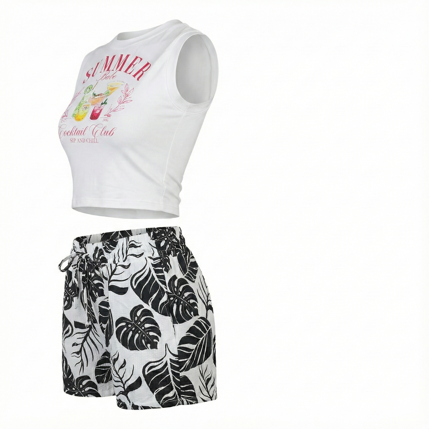 Conjunto fresco de blusa sin mangas y short estampado