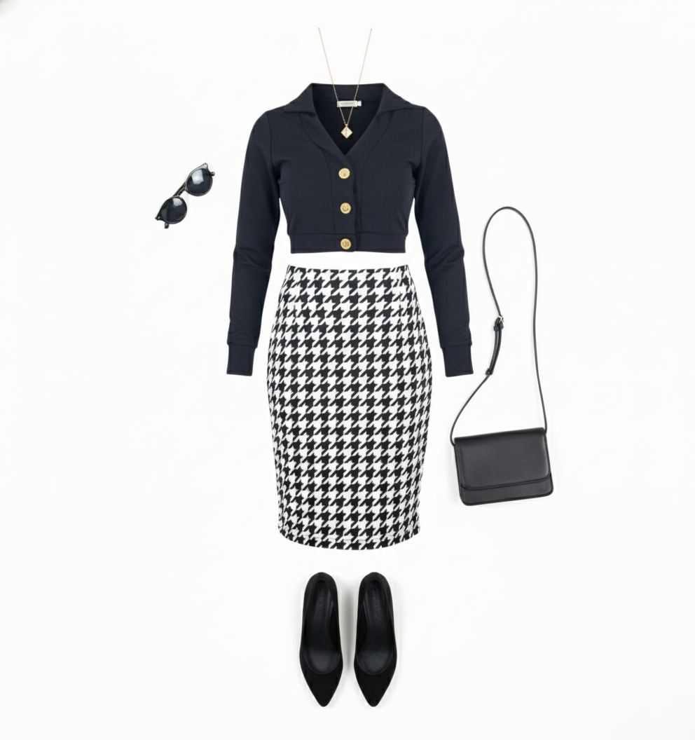 Conjunto de falda ¾ y blusa que resalta tu cintura con elegancia casual