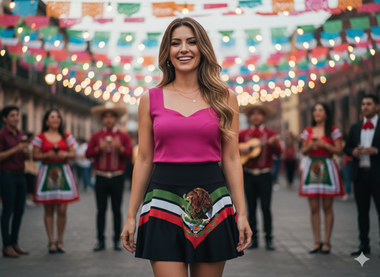 Falda short deportiva con estampado patriótico que resalta tu movimiento