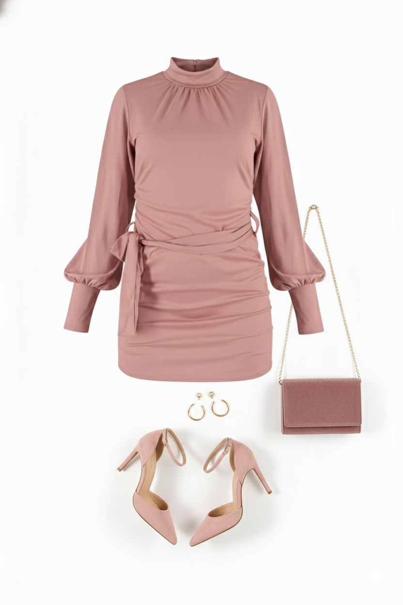 Minivestido manga bombacha que acentúa tu cintura con elegancia casual