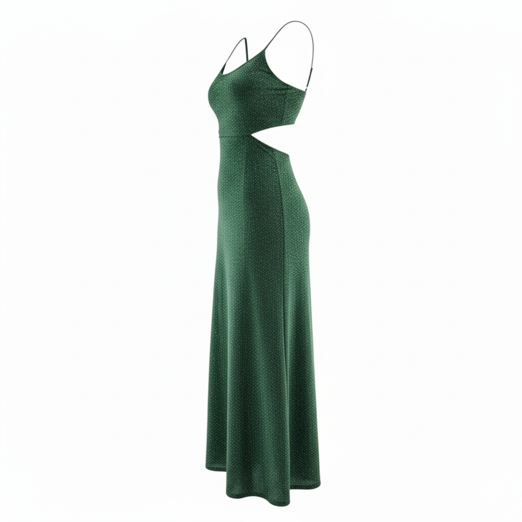 Vestido largo de tirantes con caída fluida y brillo discreto