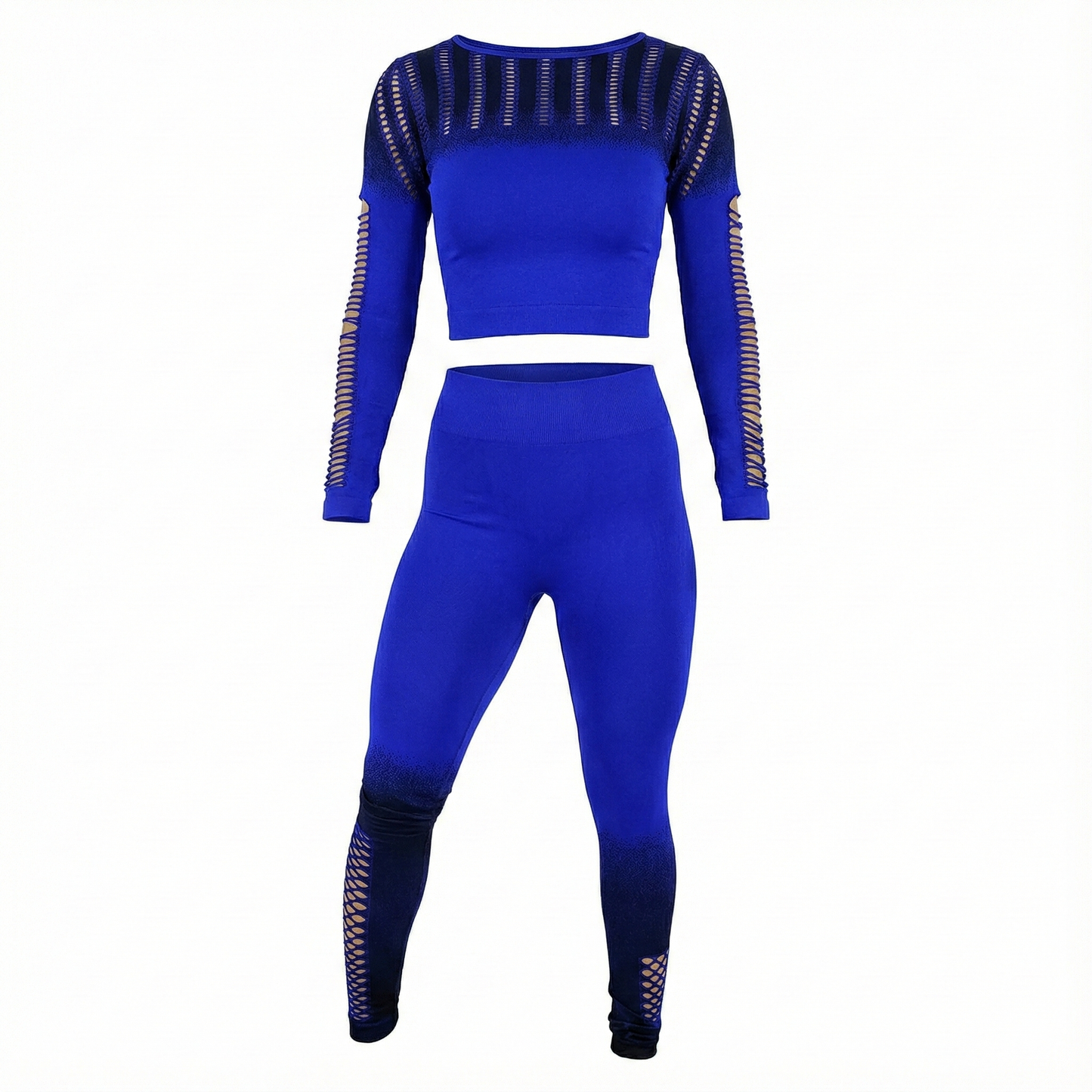 Conjunto deportivo largo con diseño calado y efecto degradado que estiliza tu silueta