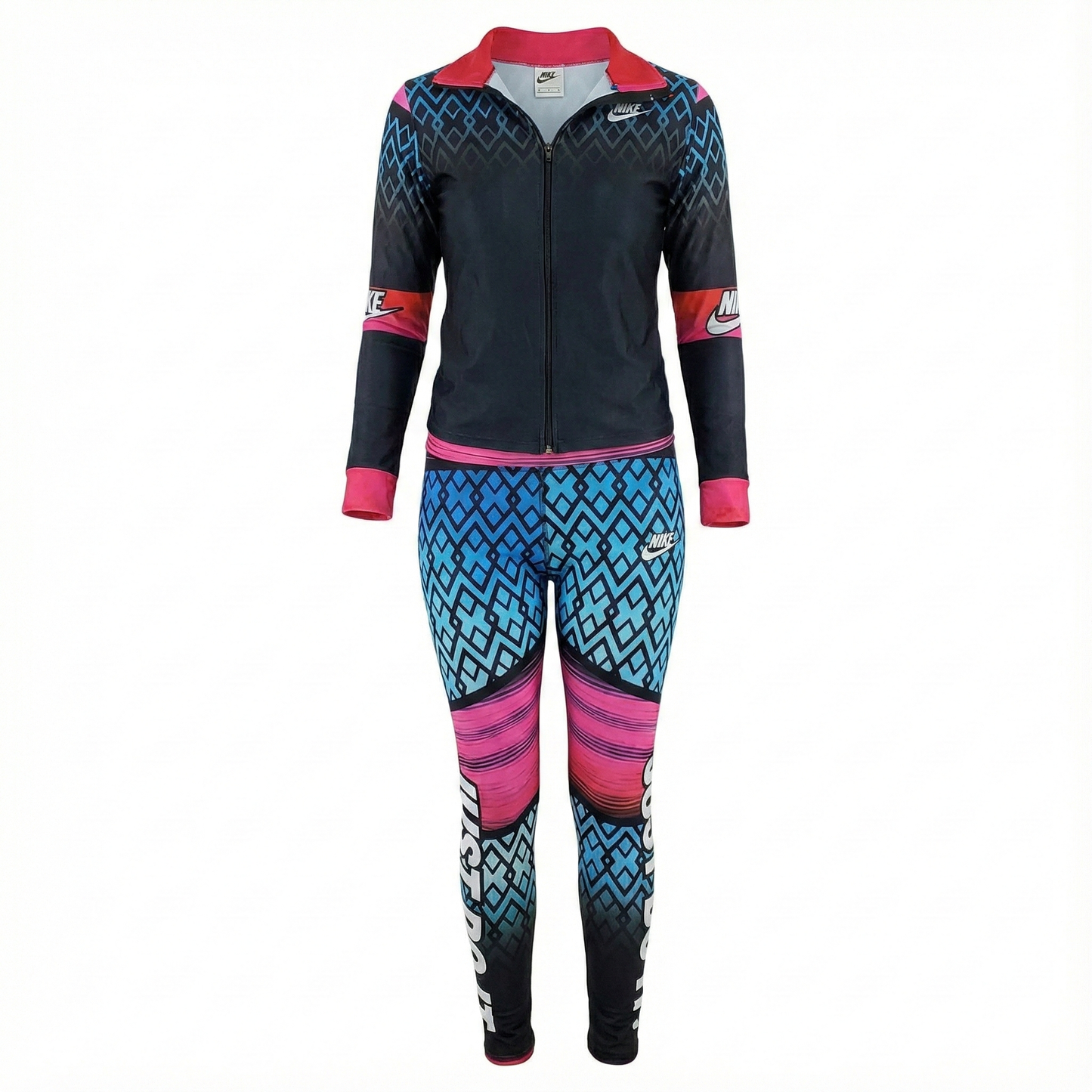 Conjunto deportivo con cremallera y estampado dinámico que potencia tu figura